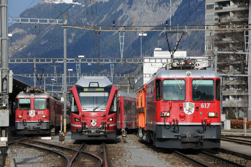 Ge 4/4 II 617, ABe 4/16 3101, Ge 4/4 II 612
